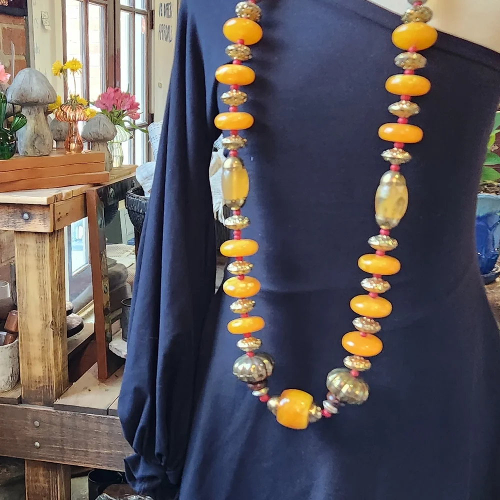 Orange, Goldtone and Blue Multi Use Piece-Home Decor or Necklace - Picture 9 of 11